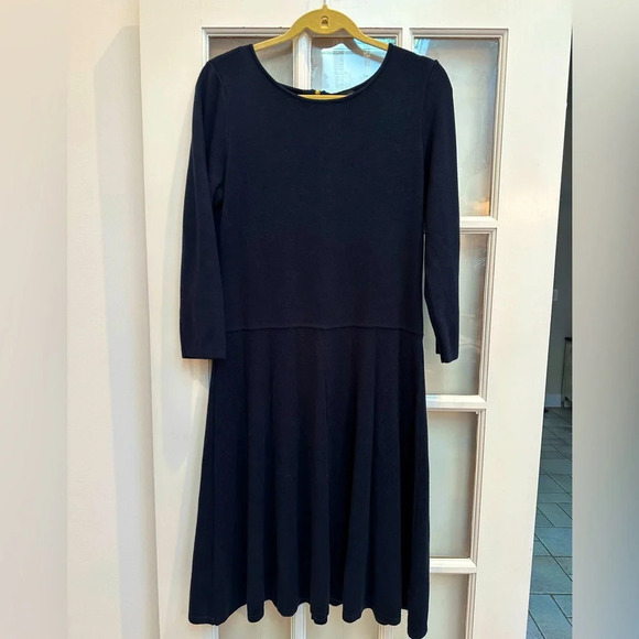 Talbots Dark Navy Long Sleeve Ponte Knit Heavy Sweater Shift Dress Size Large L - Picture 7 of 7